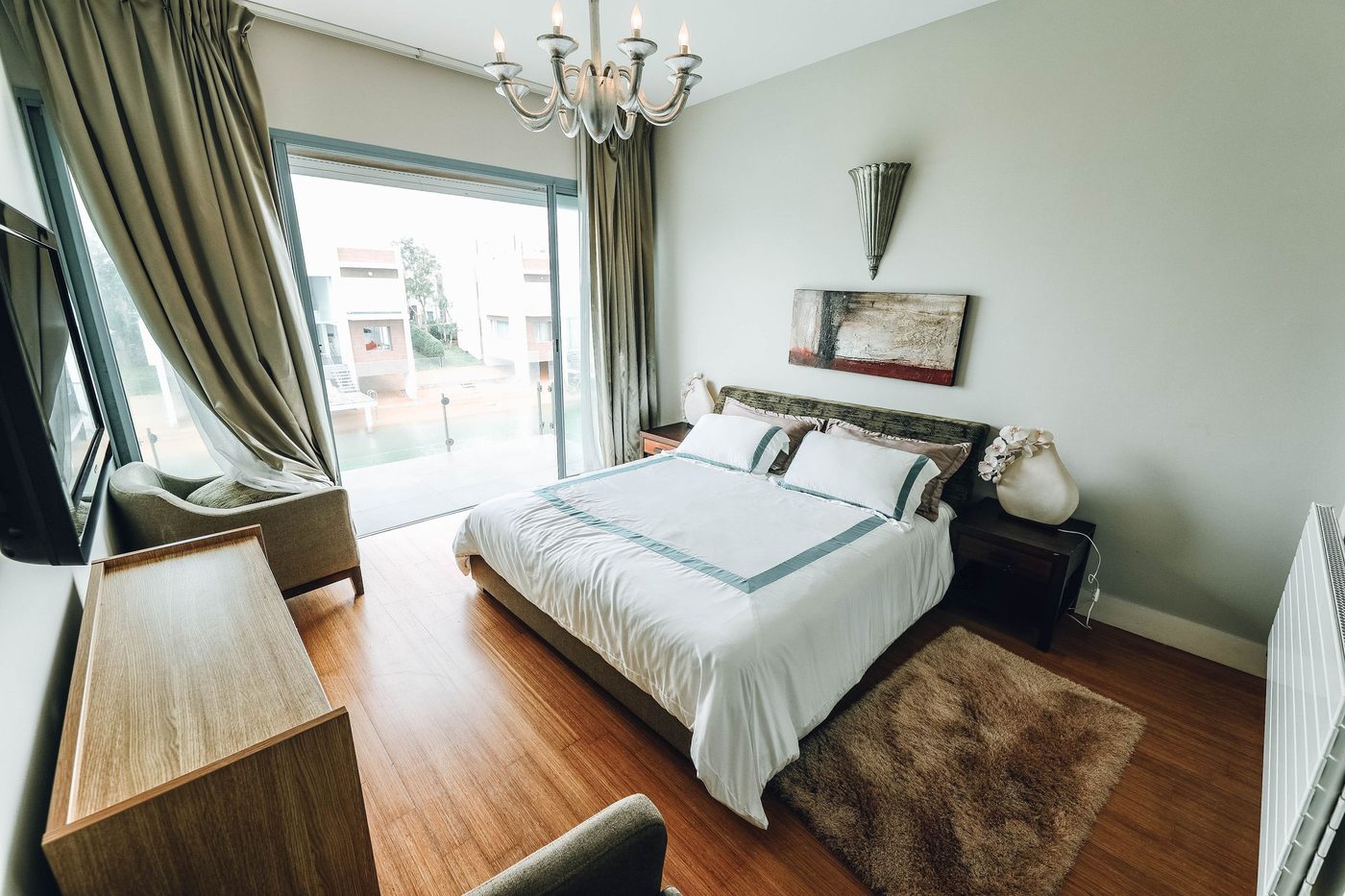 A furnished private bedroom at Peaceful Kare Path