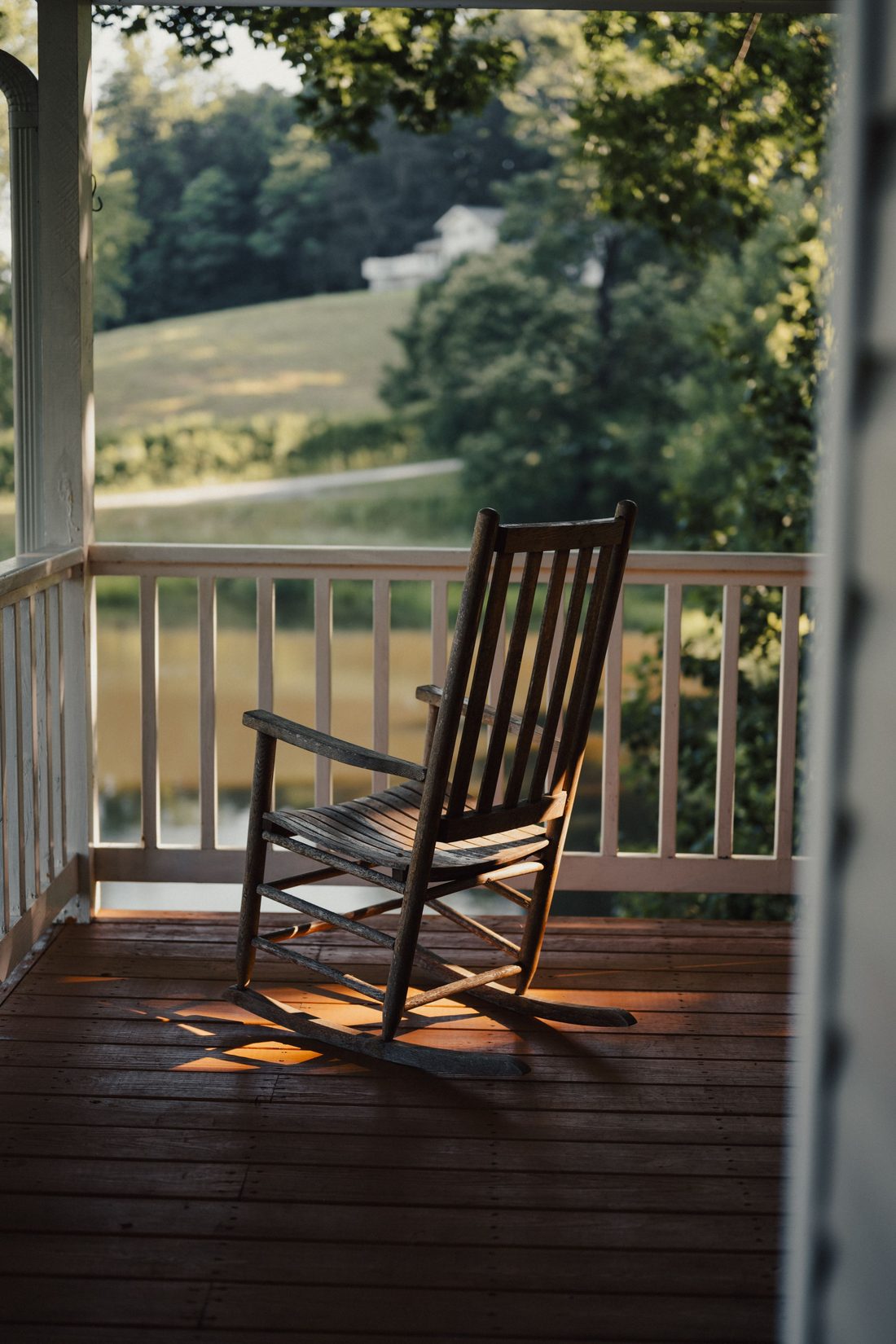 The front porch of the Peaceful Kare Path home